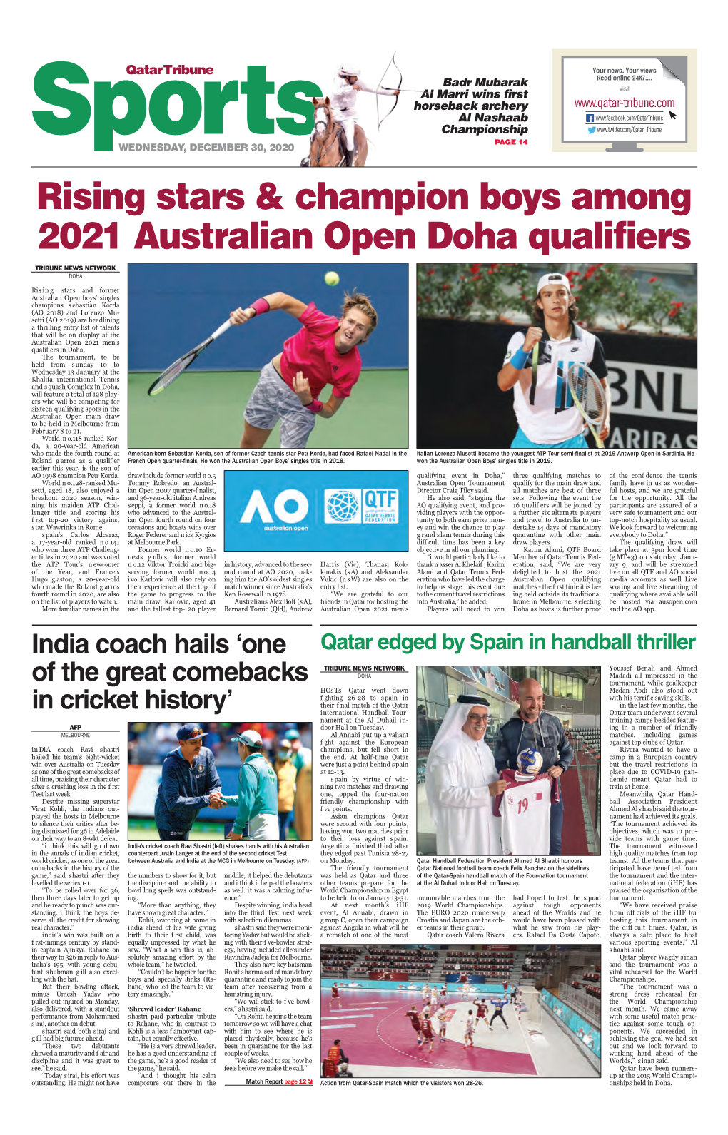Rising Stars & Champion Boys Among 2021 Australian Open Doha Qualifiers