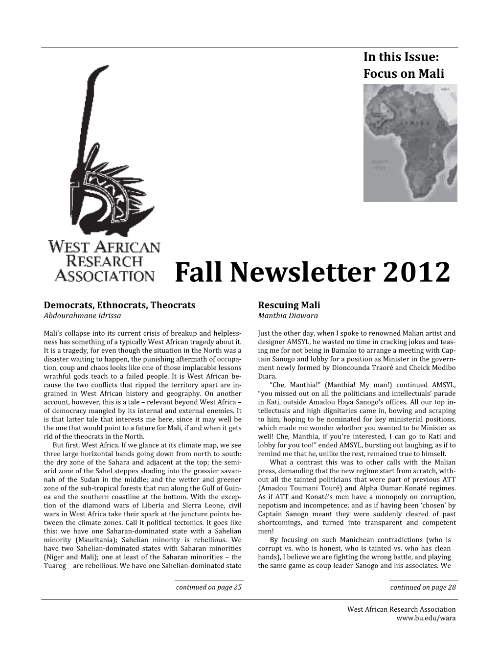 Fall Newsletter 2012