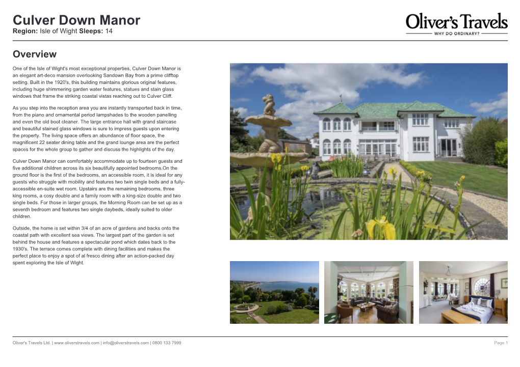 Culver Down Manor Region: Isle of Wight Sleeps: 14