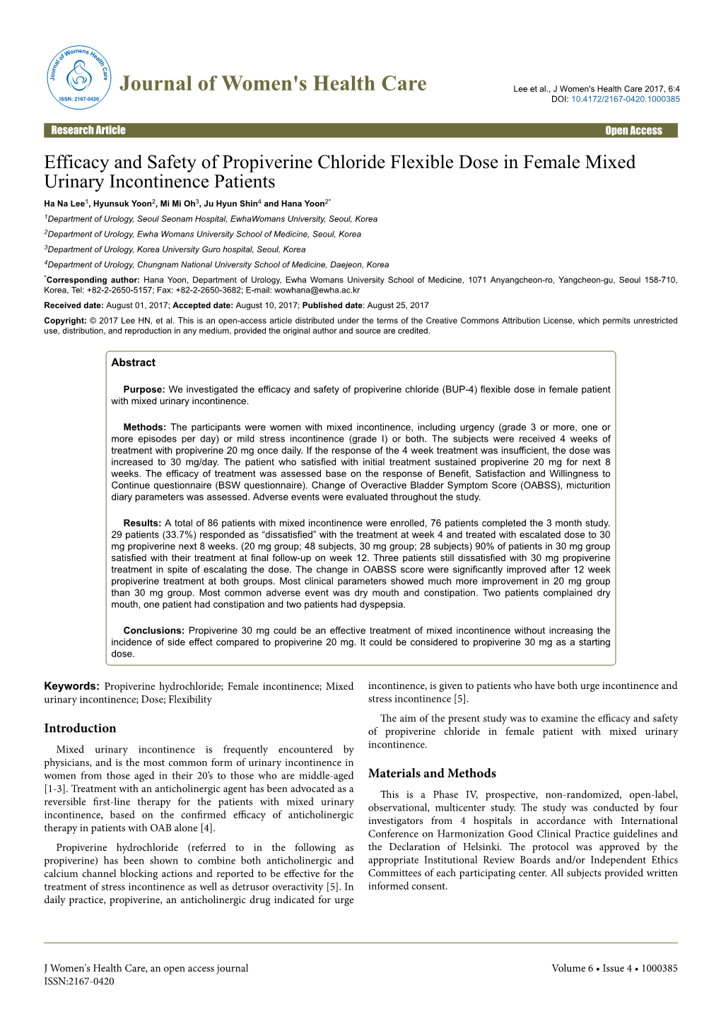 Efficacy and Safety of Propiverine Chloride Flexible Dose in Female