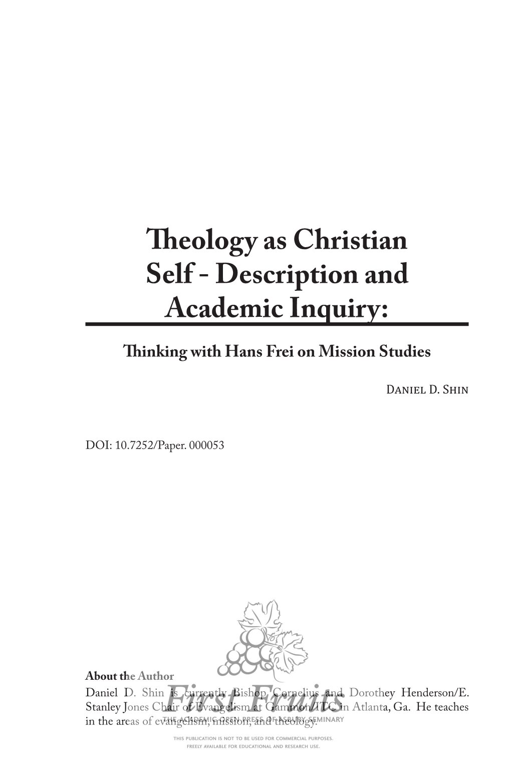 Theology As Christian Self - Description and Academic Inquiry