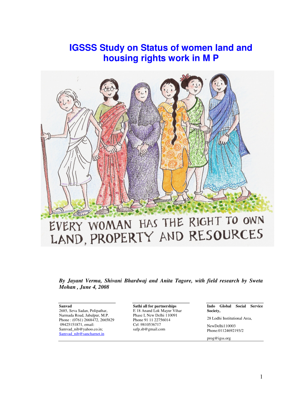 IGSSS Study on Status of Women Land and Housing Rights Work in M P