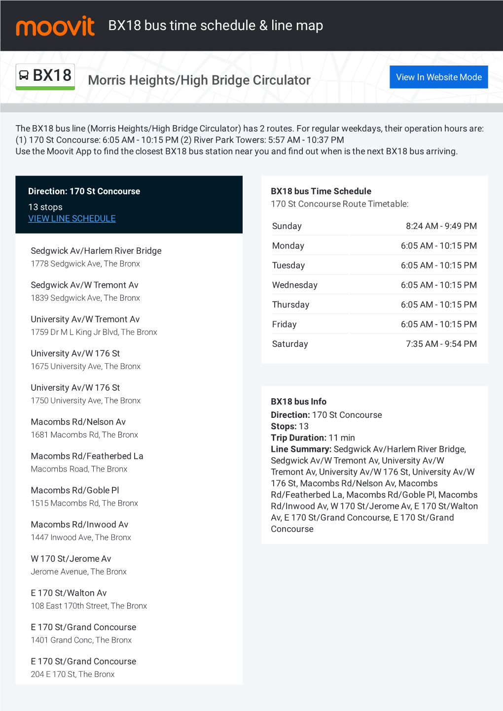 BX18 Bus Time Schedule & Line Route