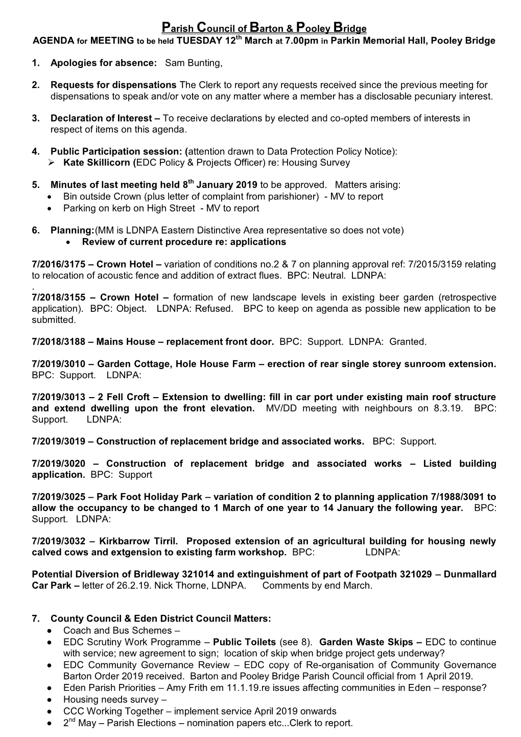 12Th March 2019 Agenda