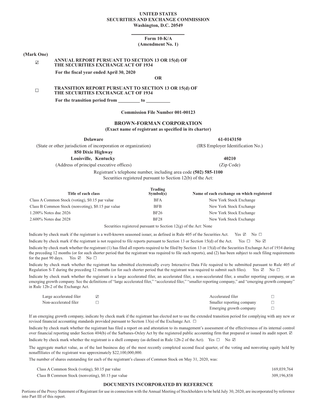 BROWN-FORMAN CORPORATION (Exact Name of Registrant As Specified in Its Charter)