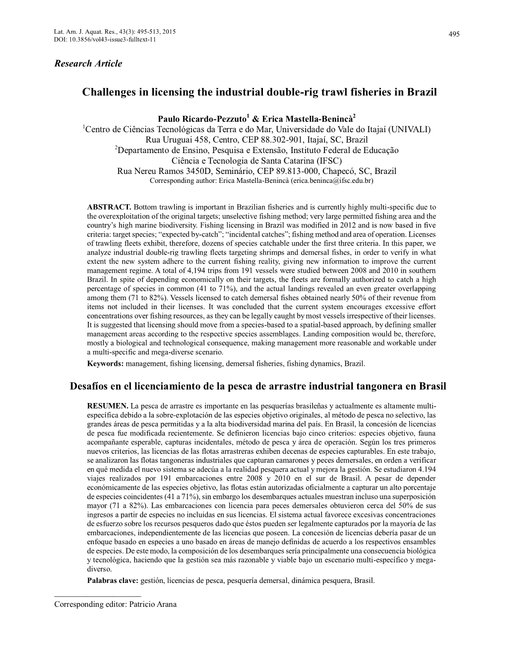 Challenges in Licensing the Industrial Double-Rig Trawl Fisheries in Brazil