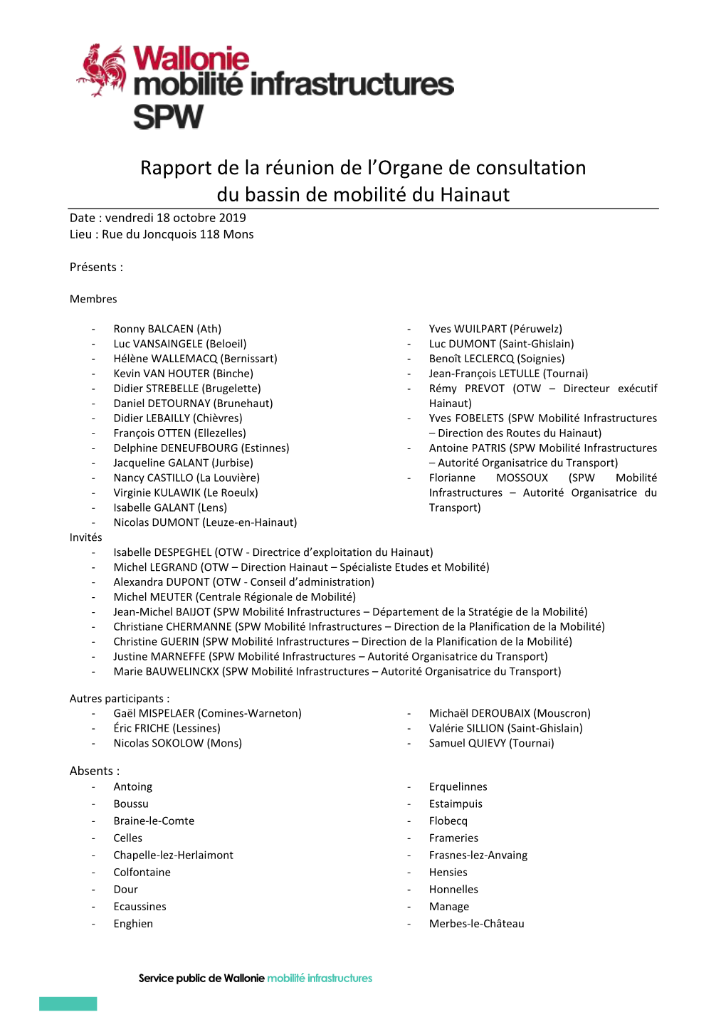 Rapport De La Réunion De L'organe De Consultation Du Bassin De Mobilité