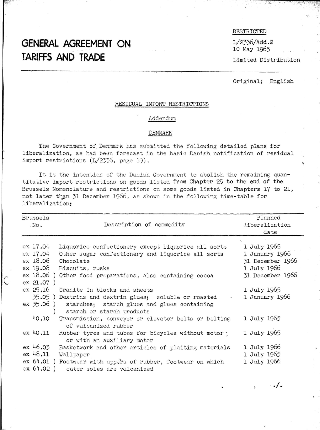 General Agreement on Tariffs and Trade