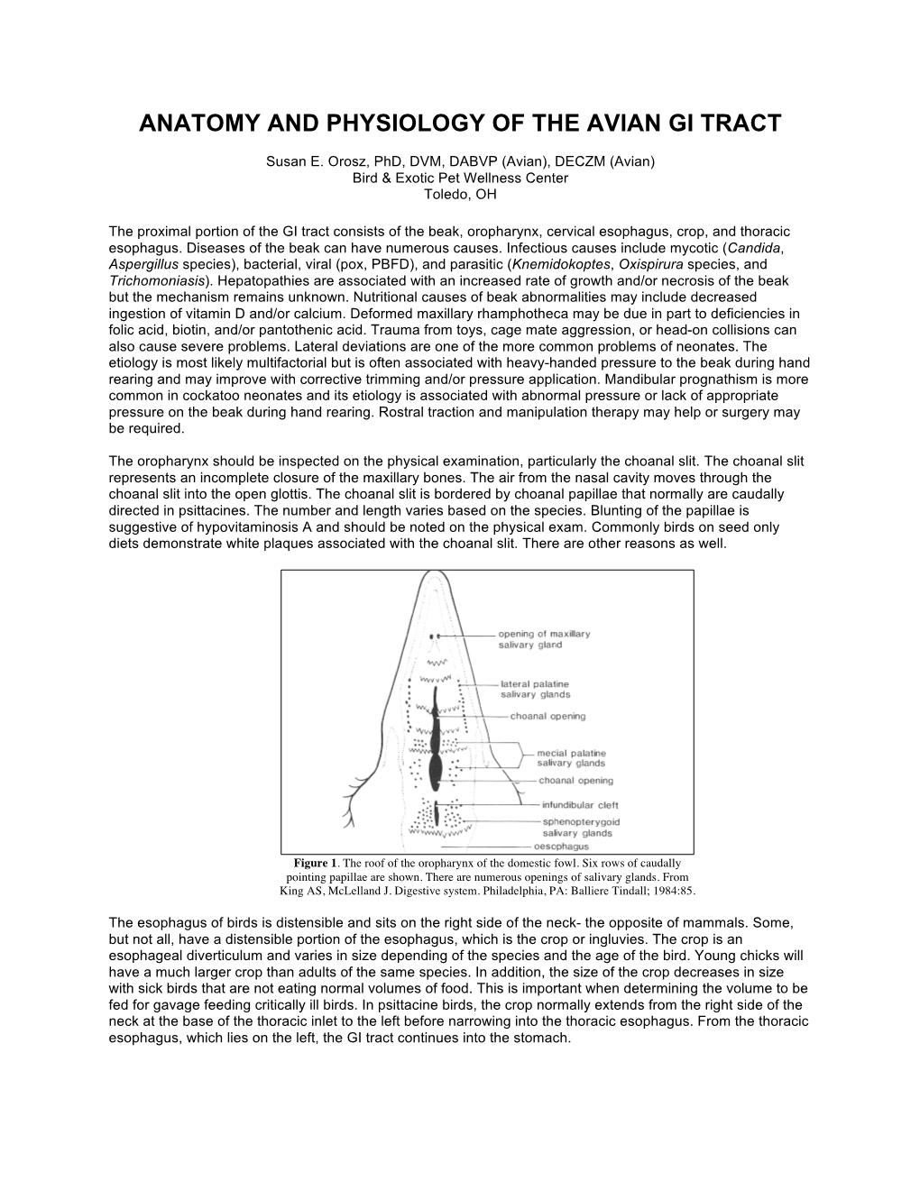 Anatomy and Physiology of the Avian Gi Tract