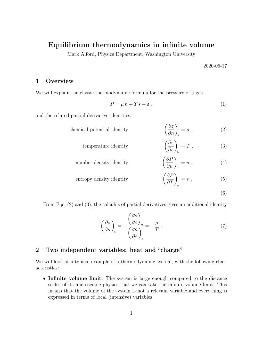 Equilibrium Thermodynamics in Infinite Volume