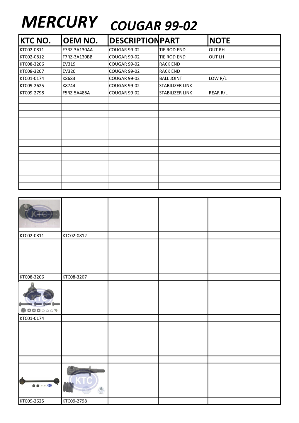 Mercury Cougar 99-02 Ktc No