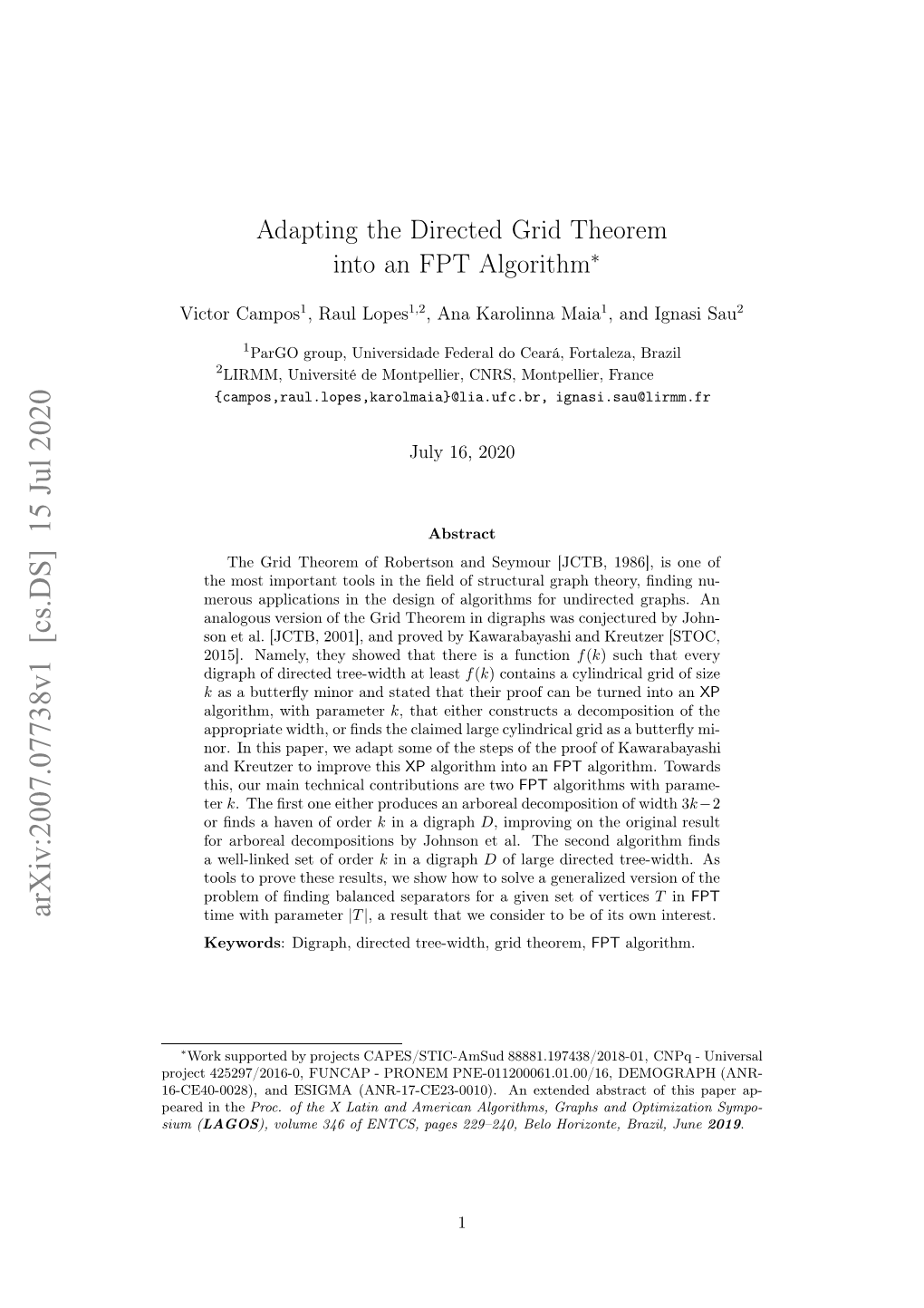 Adapting the Directed Grid Theorem Into an FPT Algorithm