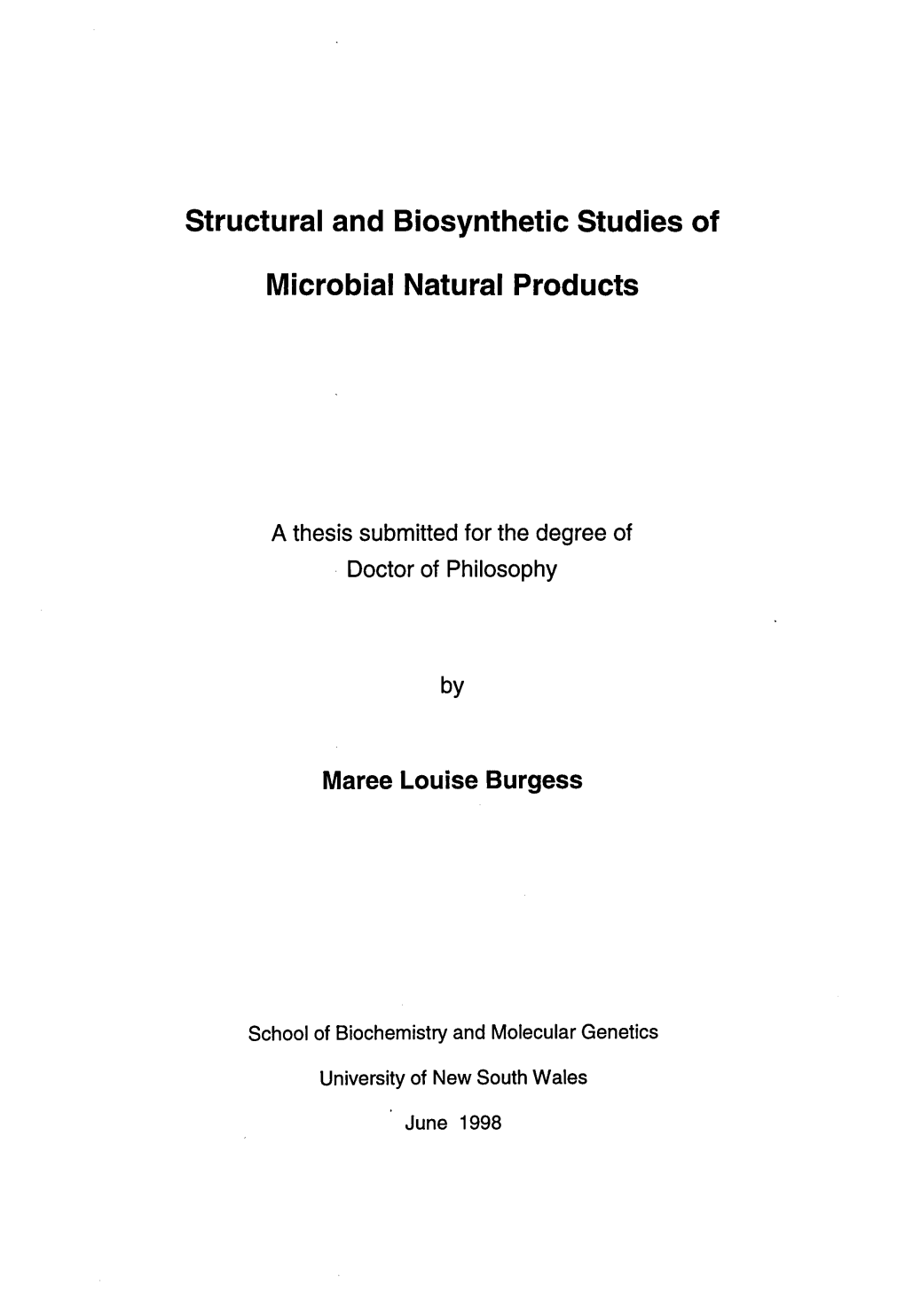 Structural and Biosynthetic Studies of Microbial Natural Products