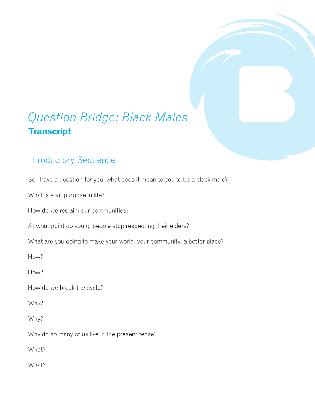 Question Bridge: Black Males Transcript