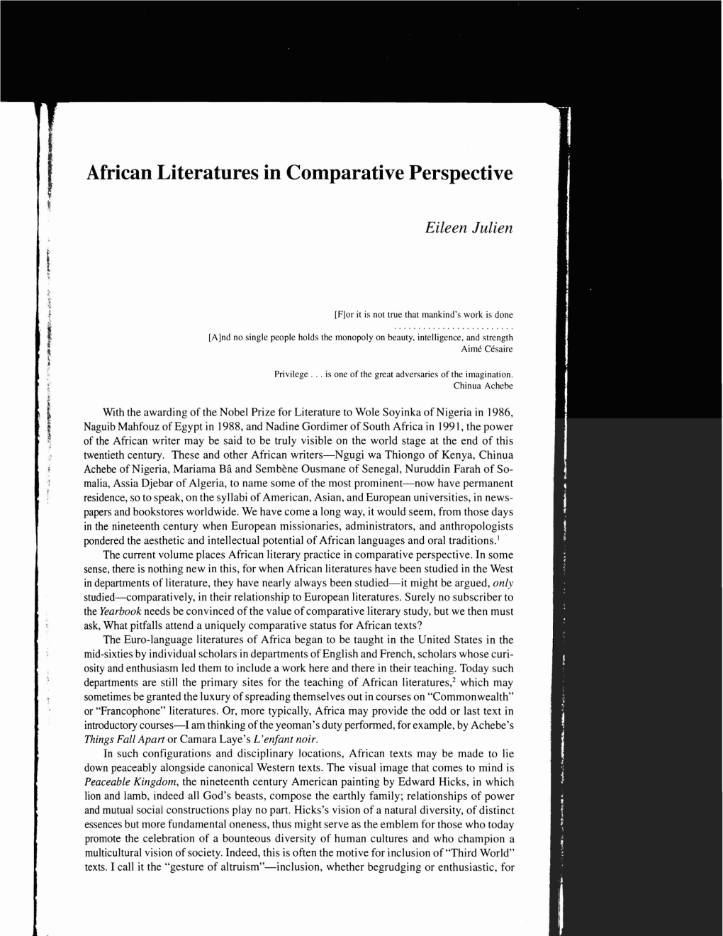 F African Literatures in Comparative Perspective