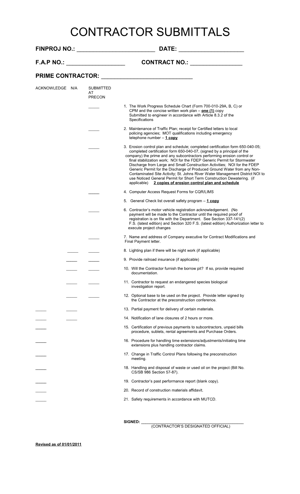 Contractor Submittals