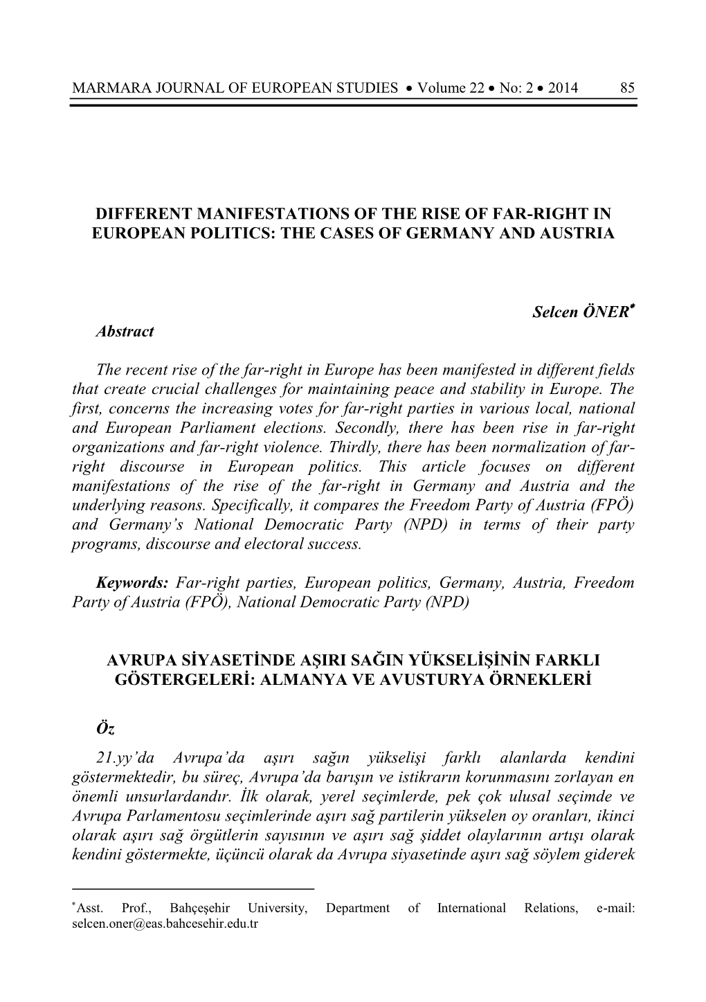 Different Manifestations of the Rise of Far-Right in European Politics: the Cases of Germany and Austria