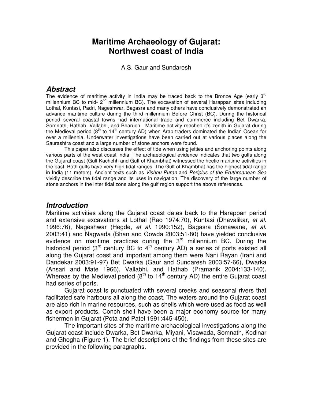 Maritime Archaeology of Gujarat: Northwest Coast of India