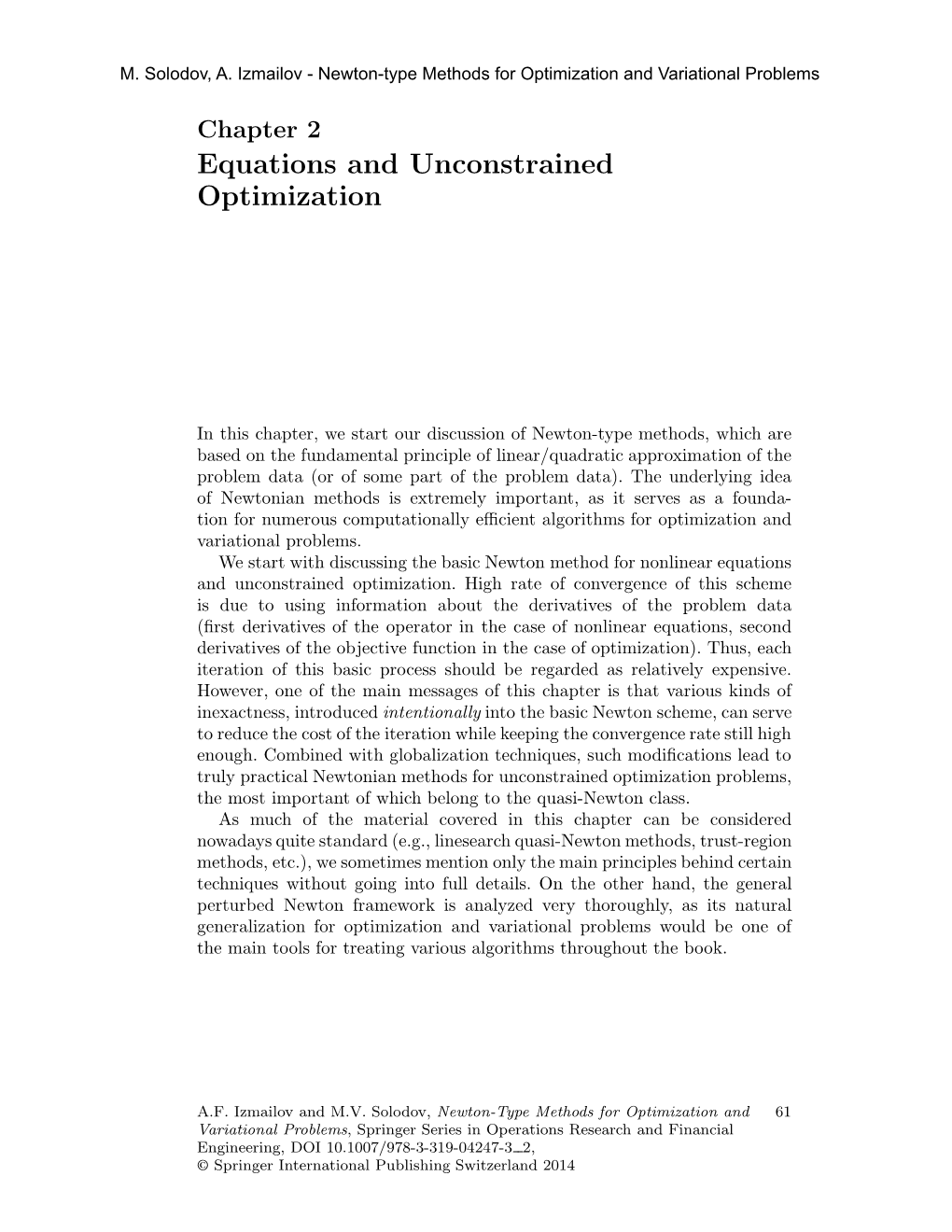 Equations and Unconstrained Optimization