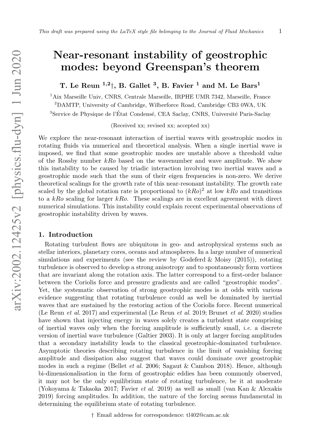 Near-Resonant Instability of Geostrophic Modes 3 (A) Ro = 2.83 × 10−3 (B) Ro = 2.83 × 10−3 (C) Ro = 2.83 × 10−2 (D) Ro = 2.83 × 10−2