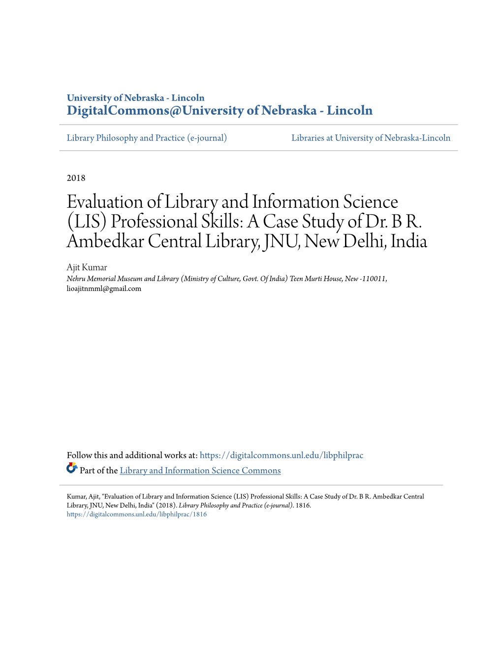 Evaluation of Library and Information Science (LIS) Professional Skills: a Case Study of Dr