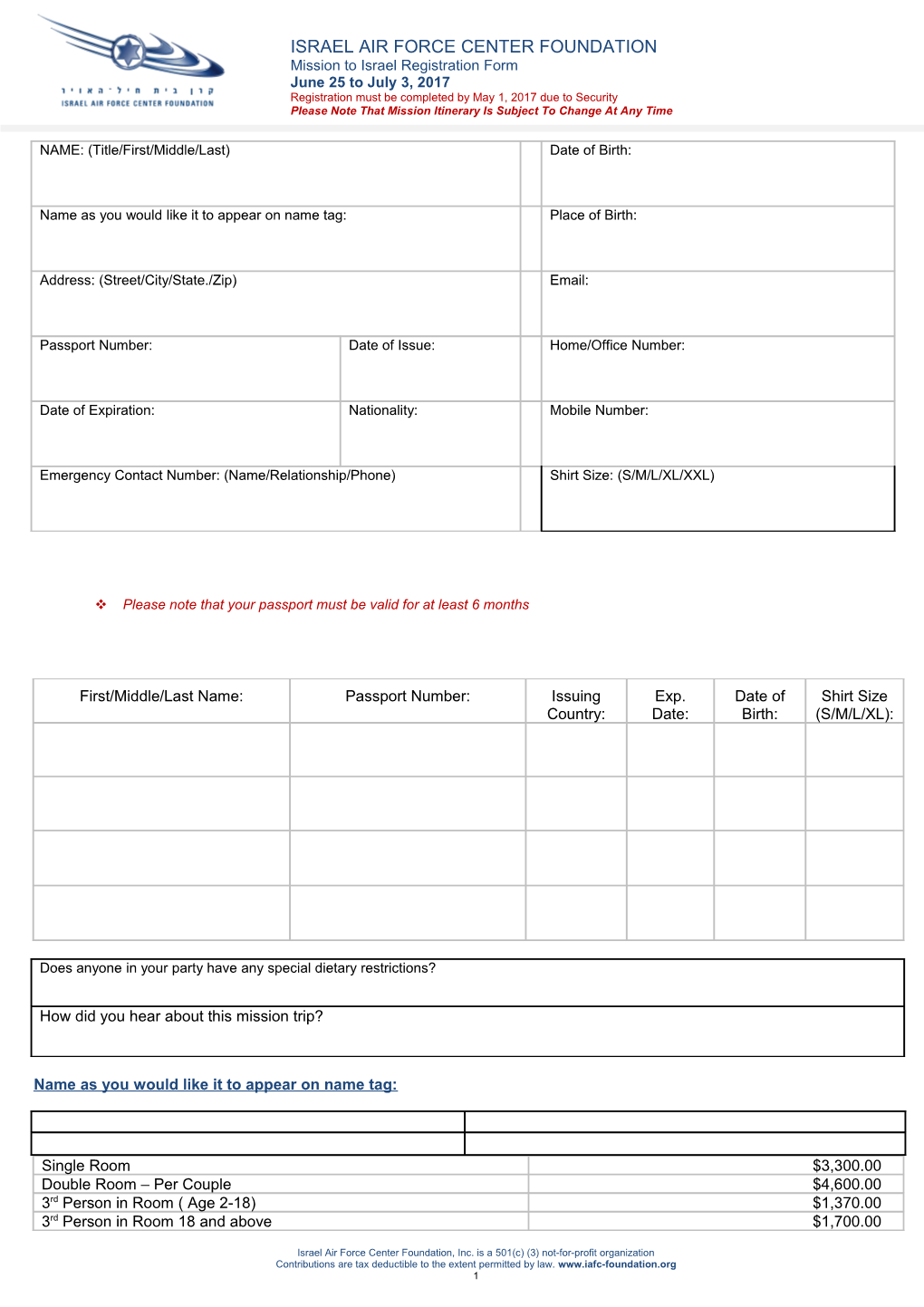 Mission Registration Form: June 22 28, 2008