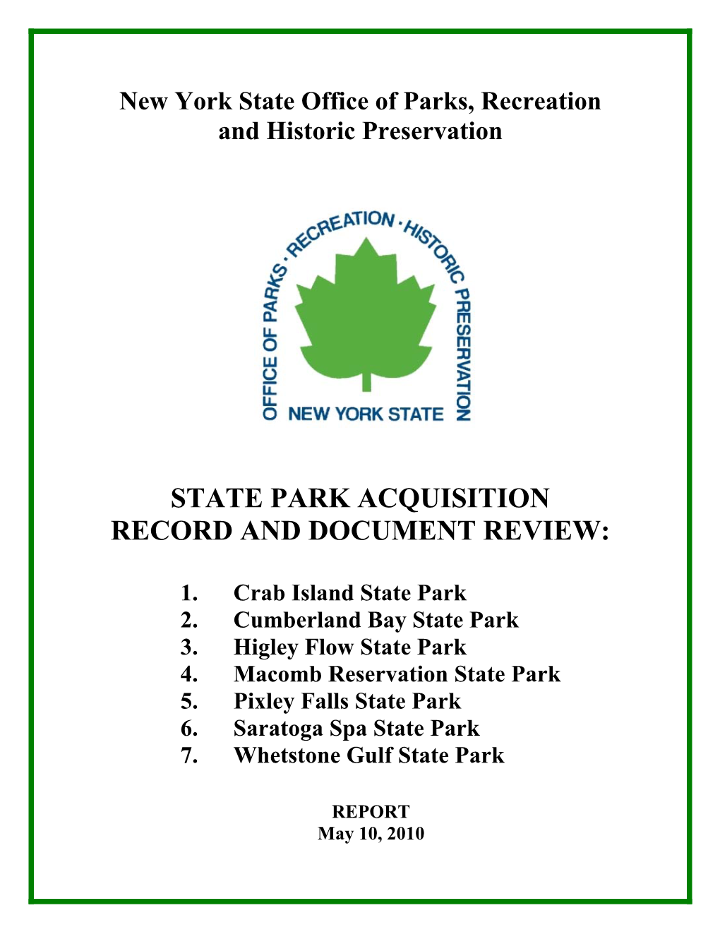 State Park Acquisition Record and Document Review (Pdf)