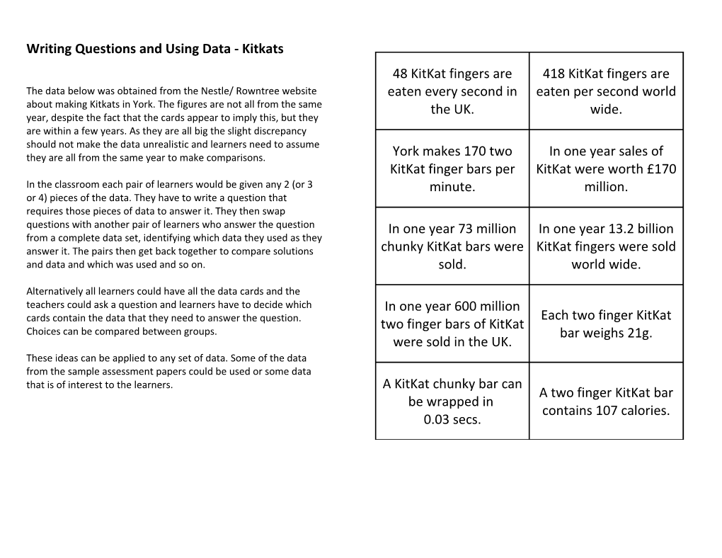 Writing Questions and Using Data - Kitkats