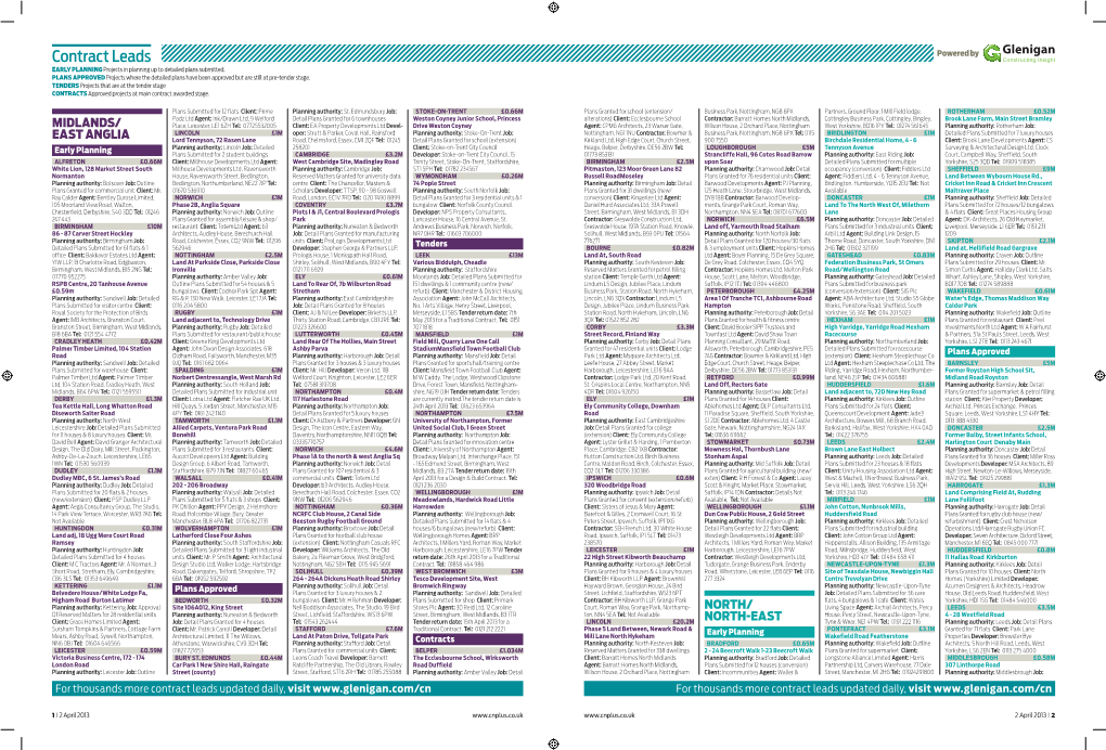 Contract Leads Powered by EARLY PLANNING Projects in Planning up to Detailed Plans Submitted