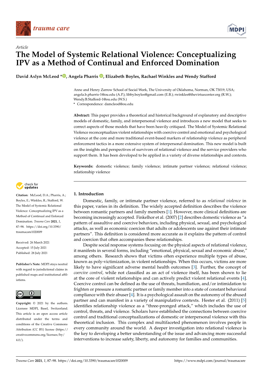 The Model of Systemic Relational Violence: Conceptualizing IPV As a Method of Continual and Enforced Domination