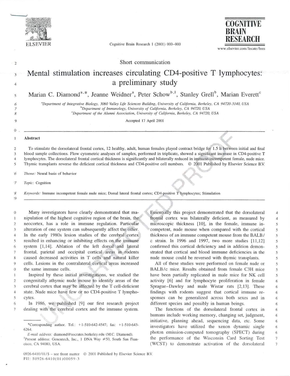 Mental Stimulation Increases Circulating CD4