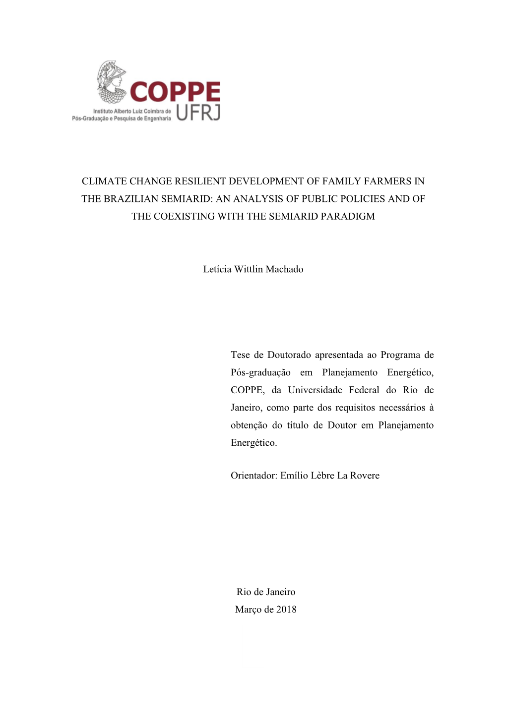 Climate Change Resilient Development of Family Farmers in the Brazilian Semiarid: an Analysis of Public Policies and of the Coexisting with the Semiarid Paradigm