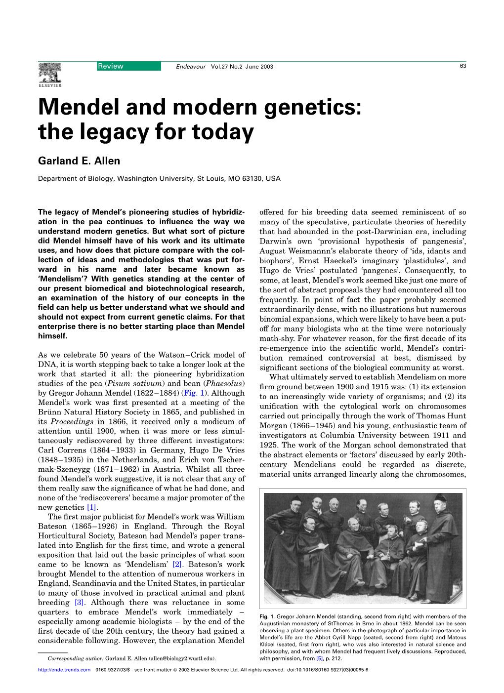 Mendel and Modern Genetics: the Legacy for Today