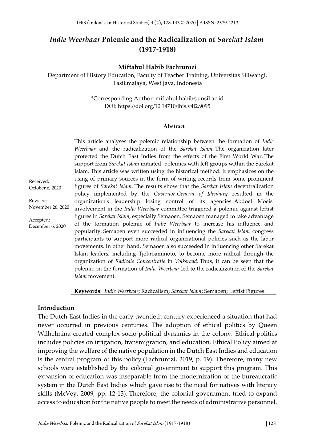 Indie Weerbaar Polemic and the Radicalization of Sarekat Islam (1917-1918)