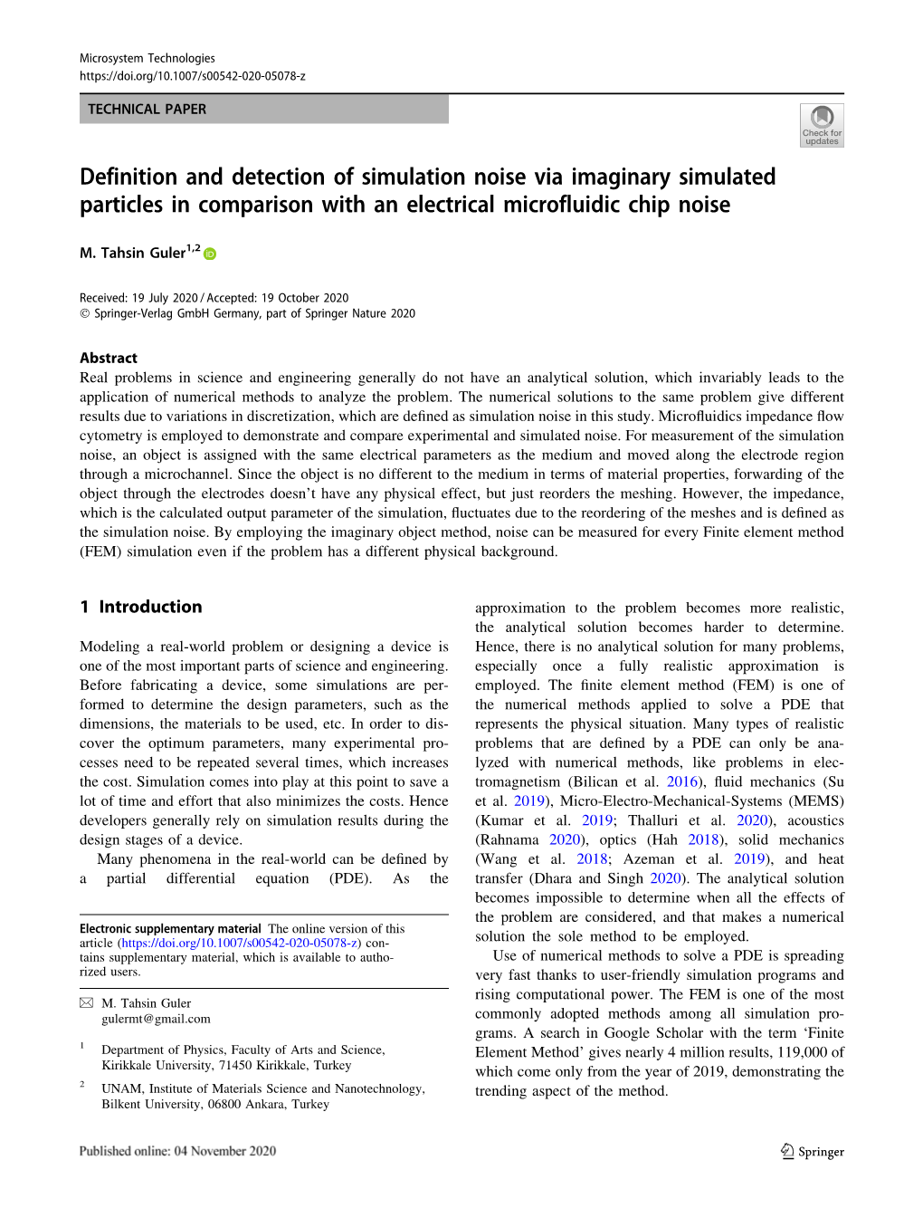 Definition and Detection of Simulation Noise Via Imaginary Simulated Particles in Comparison with an Electrical Microfluidic Chip Noise