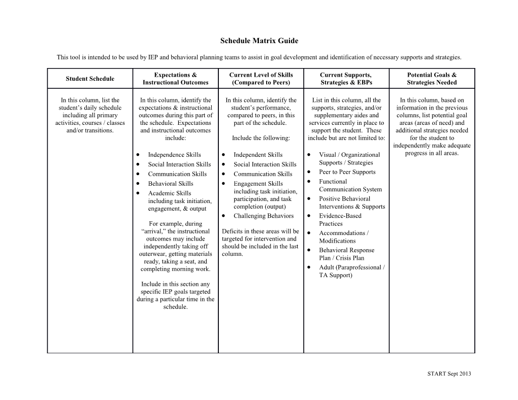 Schedule Matrix Guide