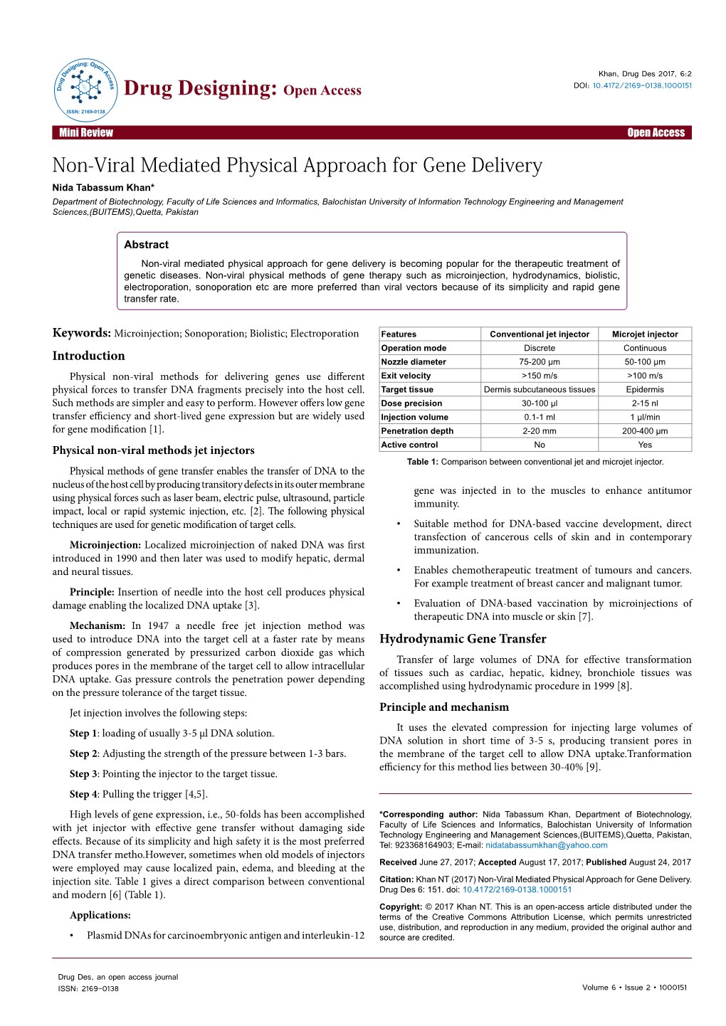 Non-Viral Mediated Physical Approach for Gene Delivery