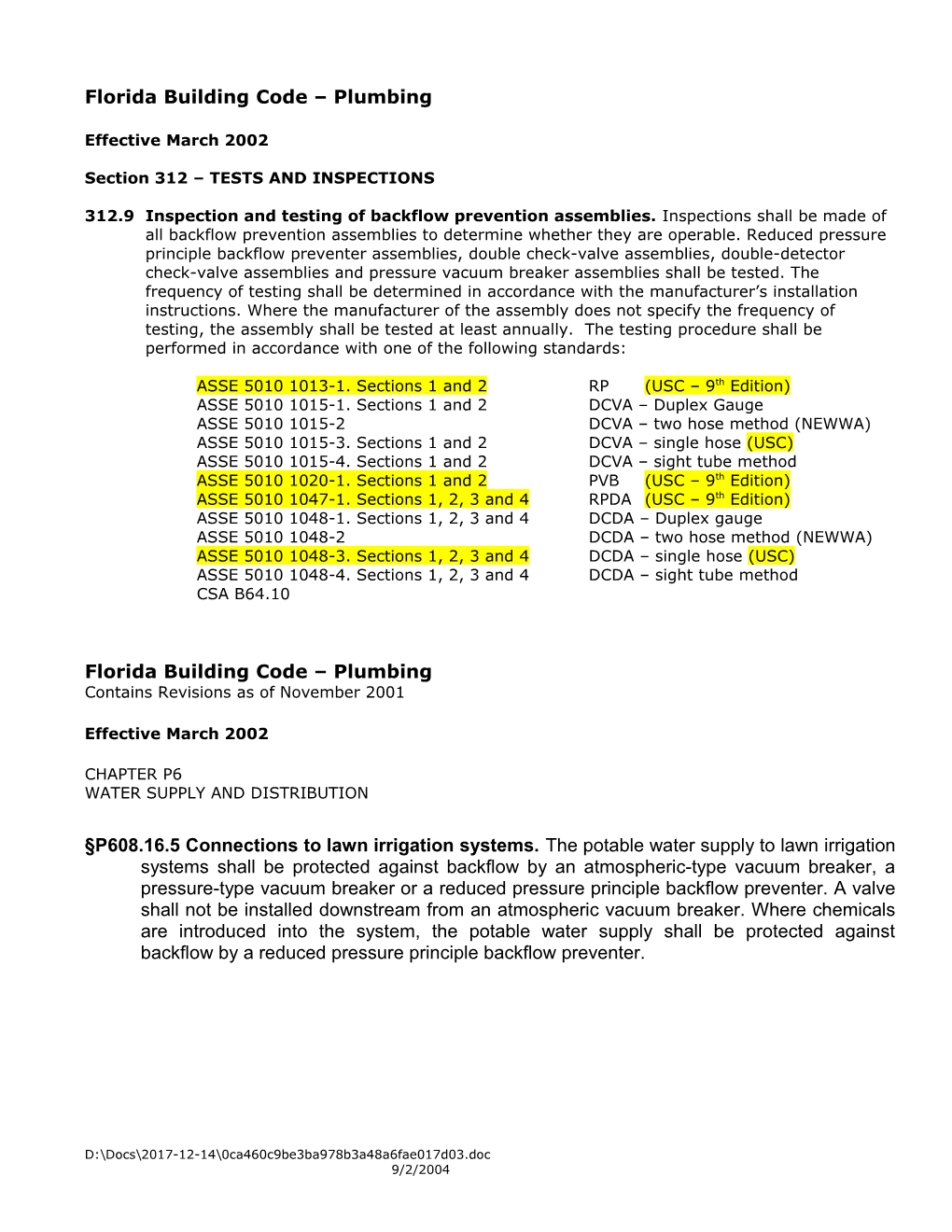 Florida Building Code Plumbing