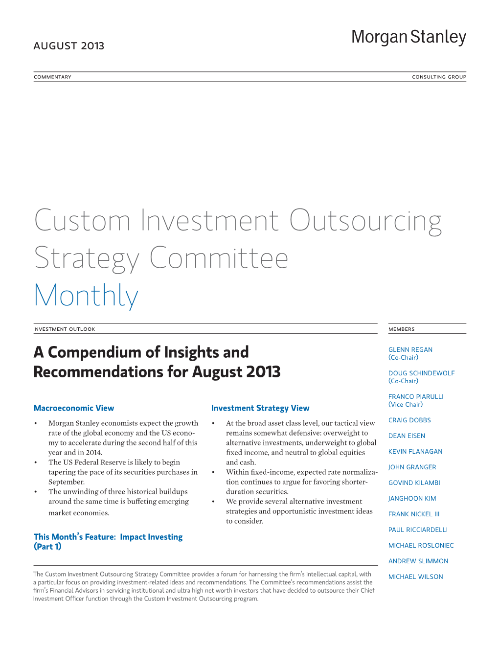 Custom Investment Outsourcing Strategy Committee Monthly Investment Outlook Members