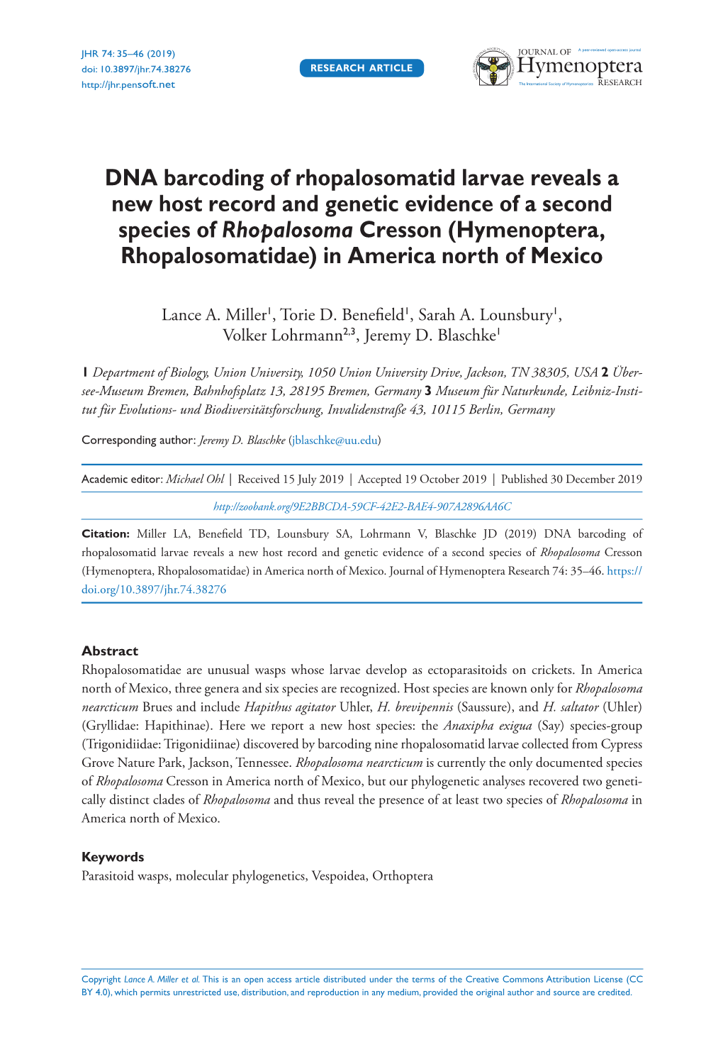 DNA Barcoding of Rhopalosomatid