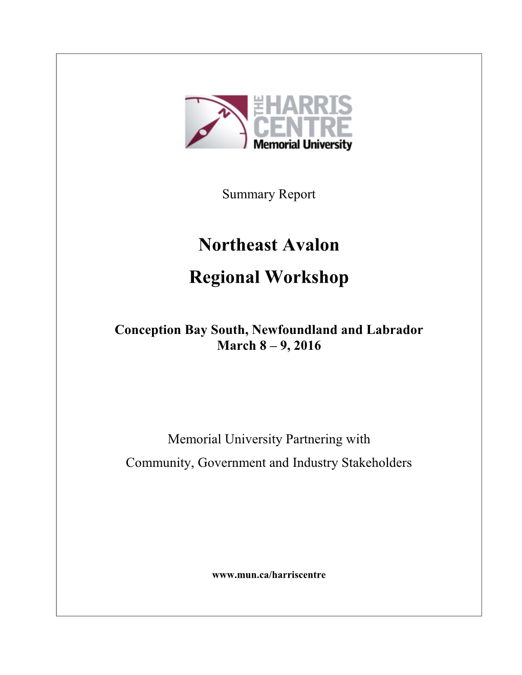 Summary Report Northeast Avalon Regional Workshop 2016