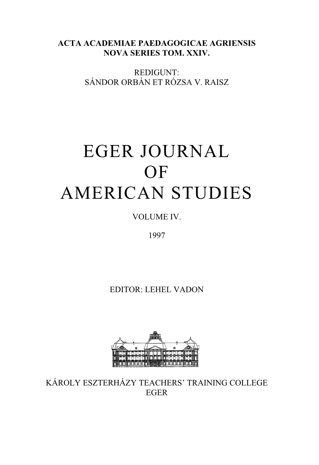 Eger Journal of American Studies