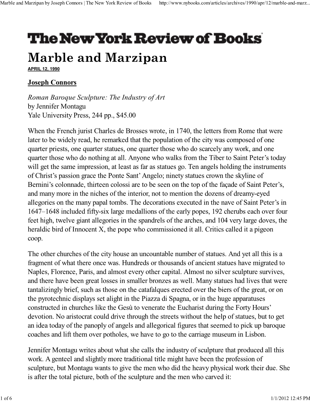 Marble and Marzipan by Joseph Connors | the New York Review of Books