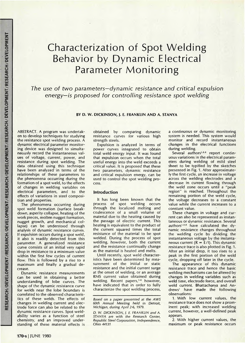 Characterization of Spot Welding Behavior by Dynamic Electrical Parameter Monitoring