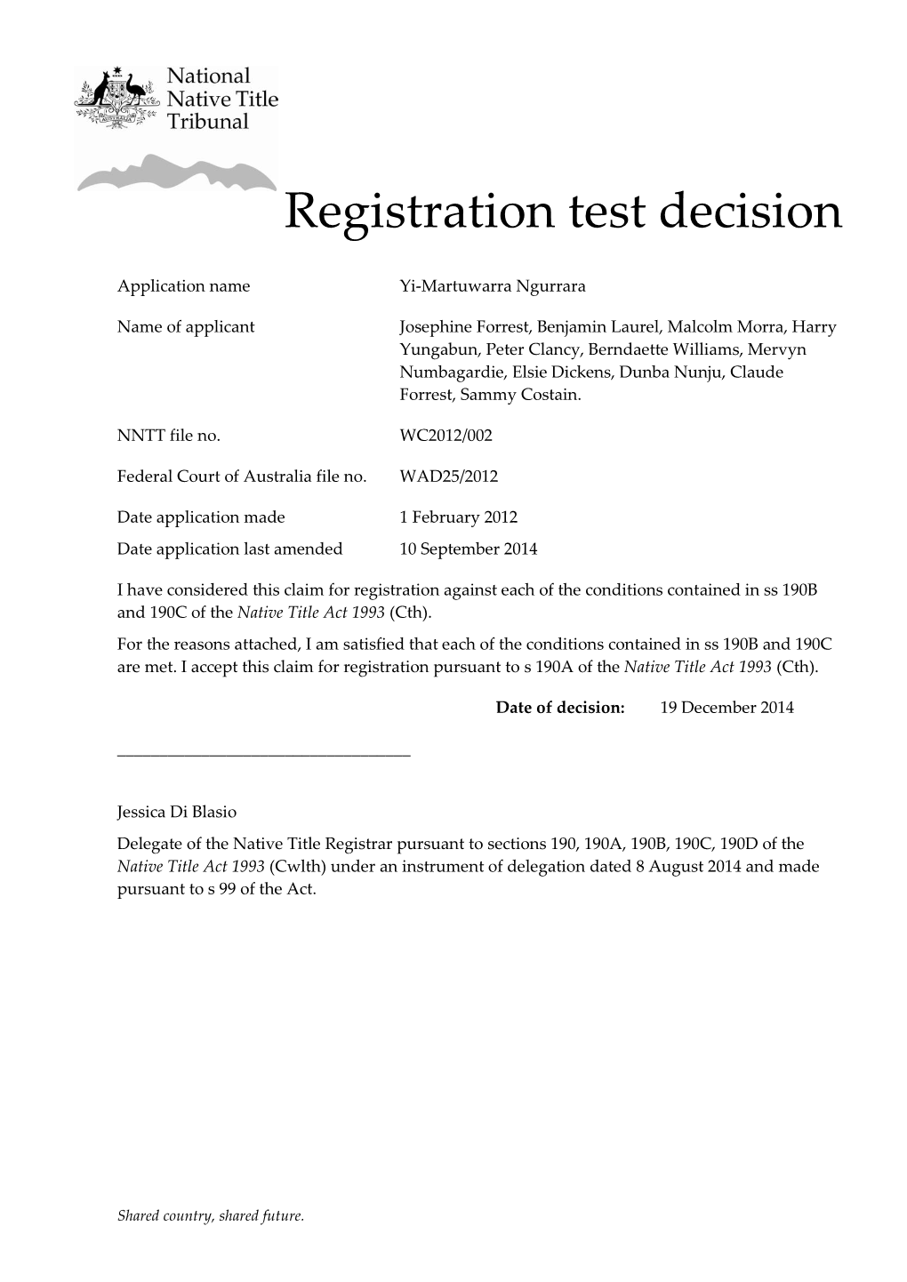 Registration Test Decision