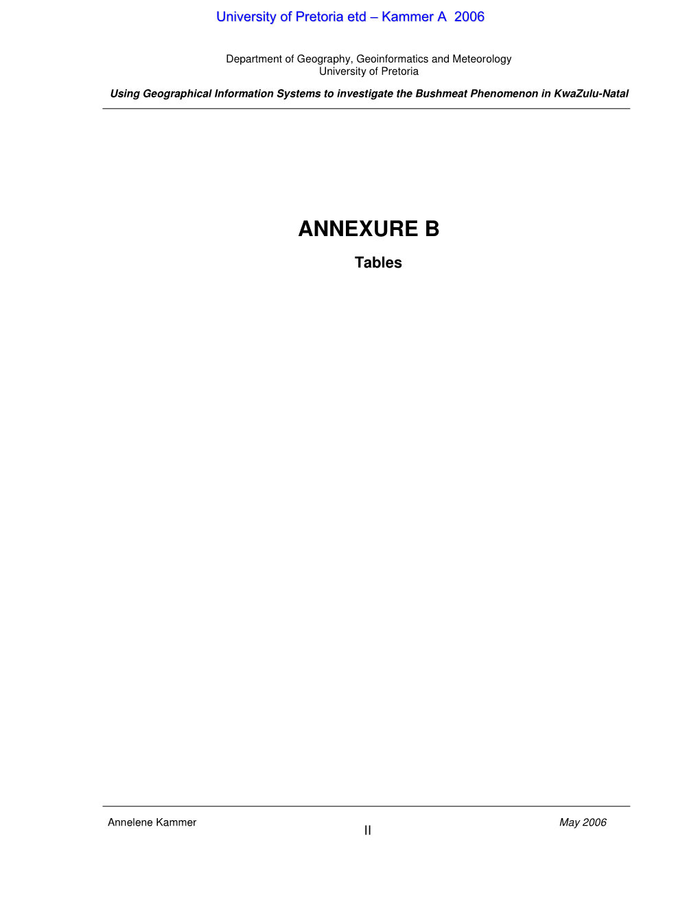 ANNEXURE B Tables