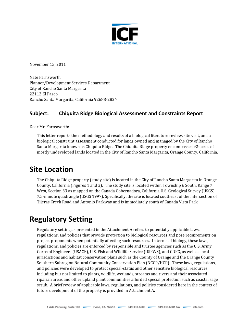 Site Location Regulatory Setting