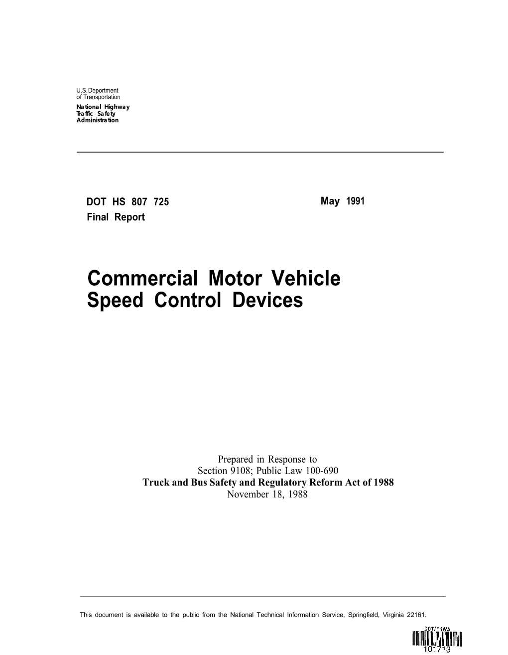 Commercial Motor Vehicle Speed Control Devices