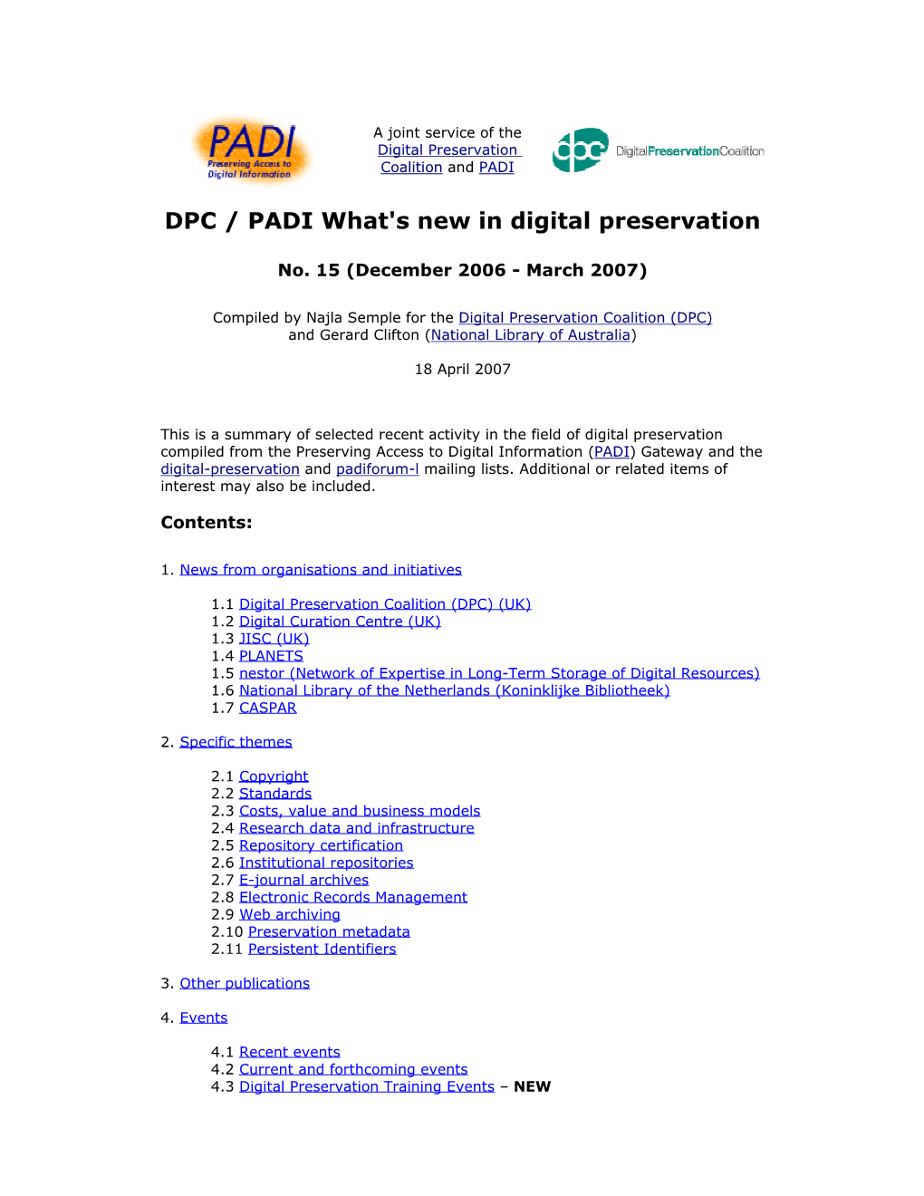 DPC / PADI What's New in Digital Preservation