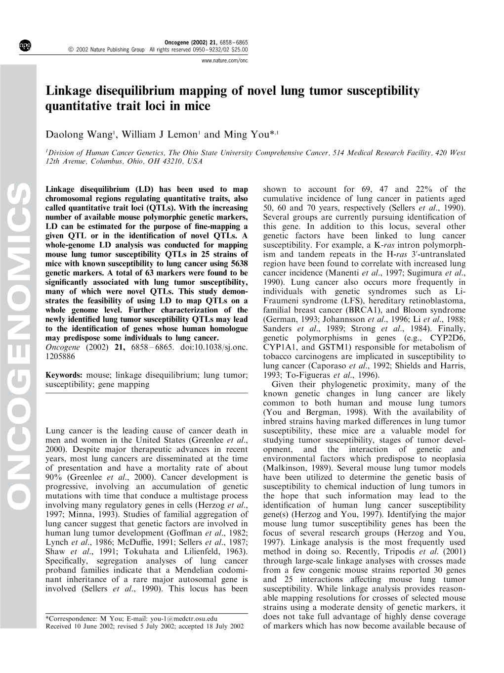 ONCOGENOMICS 1997; Minna, 1993)